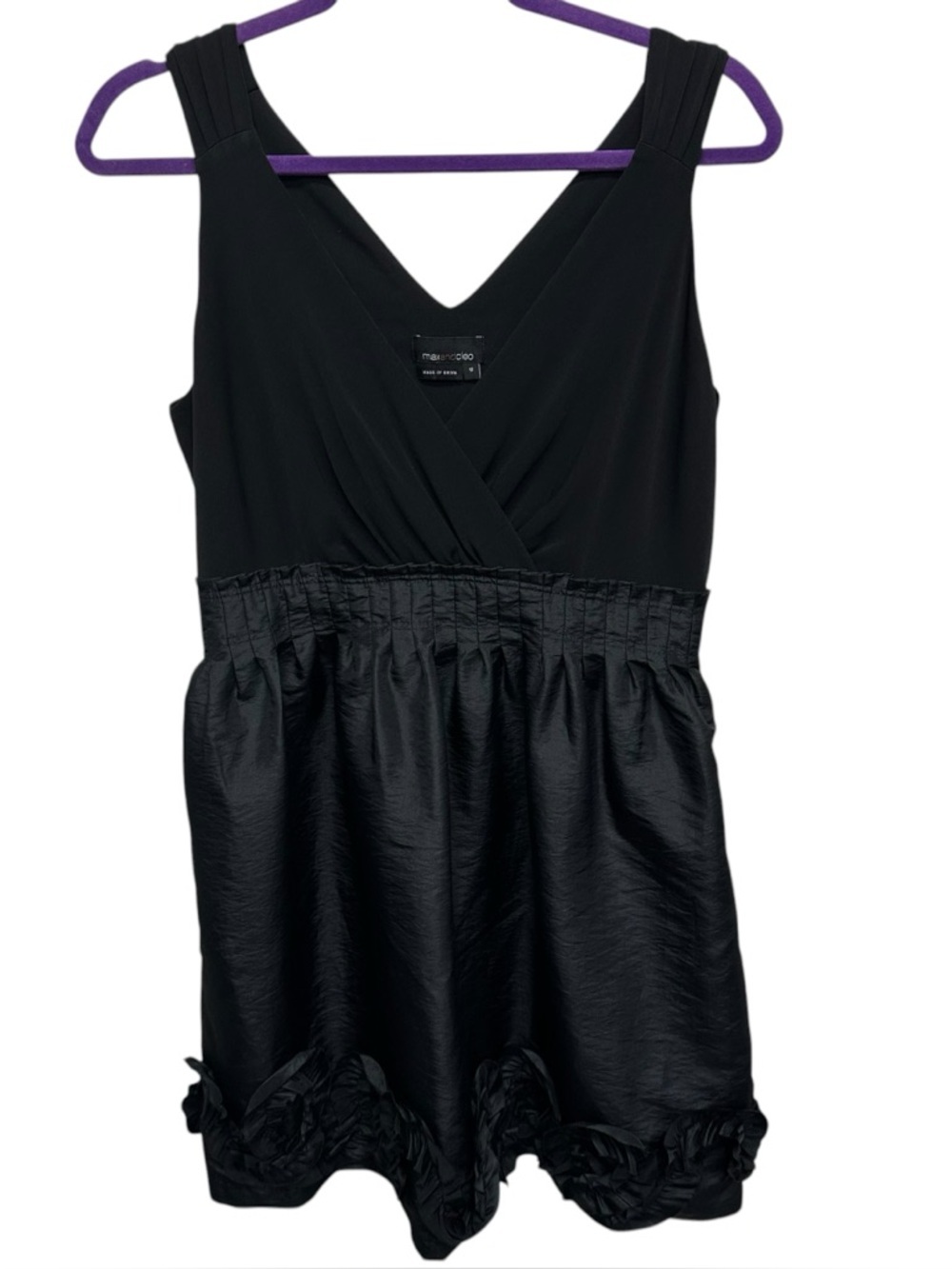 Max & Cleo whimsygoth Black Cocktail Dress Sleeveless Rosette Hem Size 10 Gothic